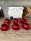 Bundle Of Red Fiesta Ware 6 Mugs & 6 Saucers W/ Box