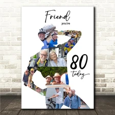 Photo Collage 80th Birthday Custom Gift For Friend 9-Photo Man Print Or Canvas