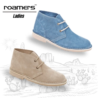Ladies Suede Desert Boots Roamers 2 Eyelet Womens MOD Fashion Leather Soft Shoes