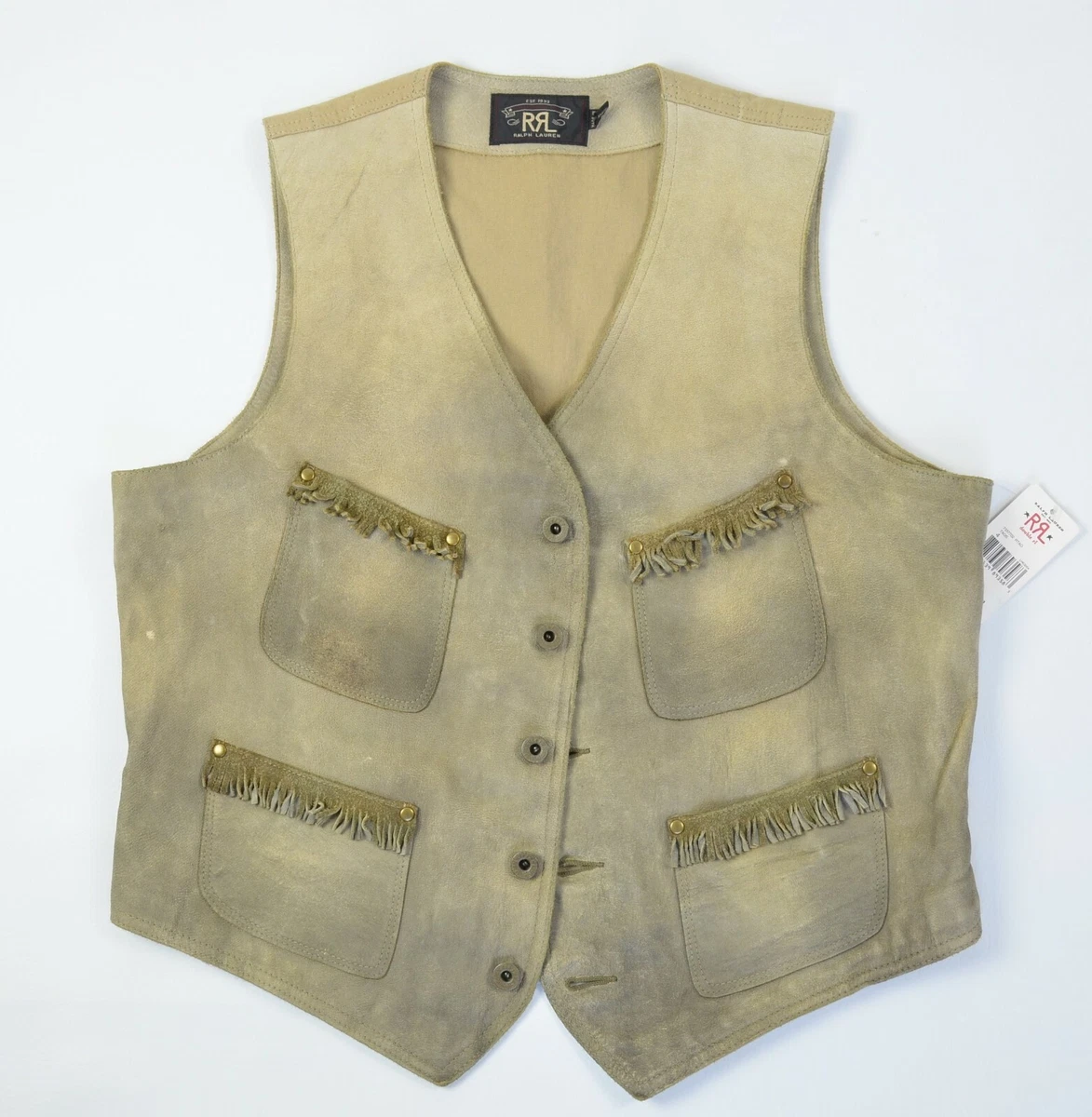 Polo Ralph Lauren Double RL RRL Western Distressed Deerskin Suede Leather Vest