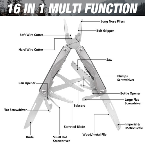 16 In 1 Multi Tool Pliers Portable Outdoor Survival Compact Folding Pocket Knife - Picture 3 of 12