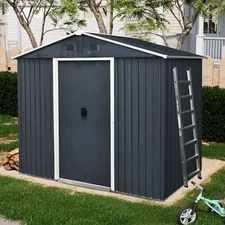8x4 FT Metal Outdoor Storage Shed with Foundation & Lockable Door for Garden