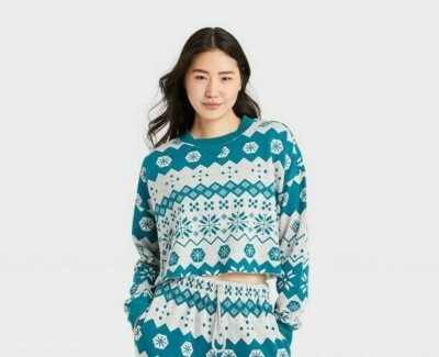 Women's Fair Isle Fleece Snowflake Sweatshirt Colsie Gray XL