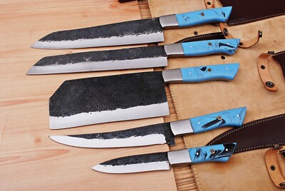 FULL TANG CUSTOM HANDMADE CARBON STEEL CHEF KNIFE SET KITCHEN KNIVES CHEF SET 77