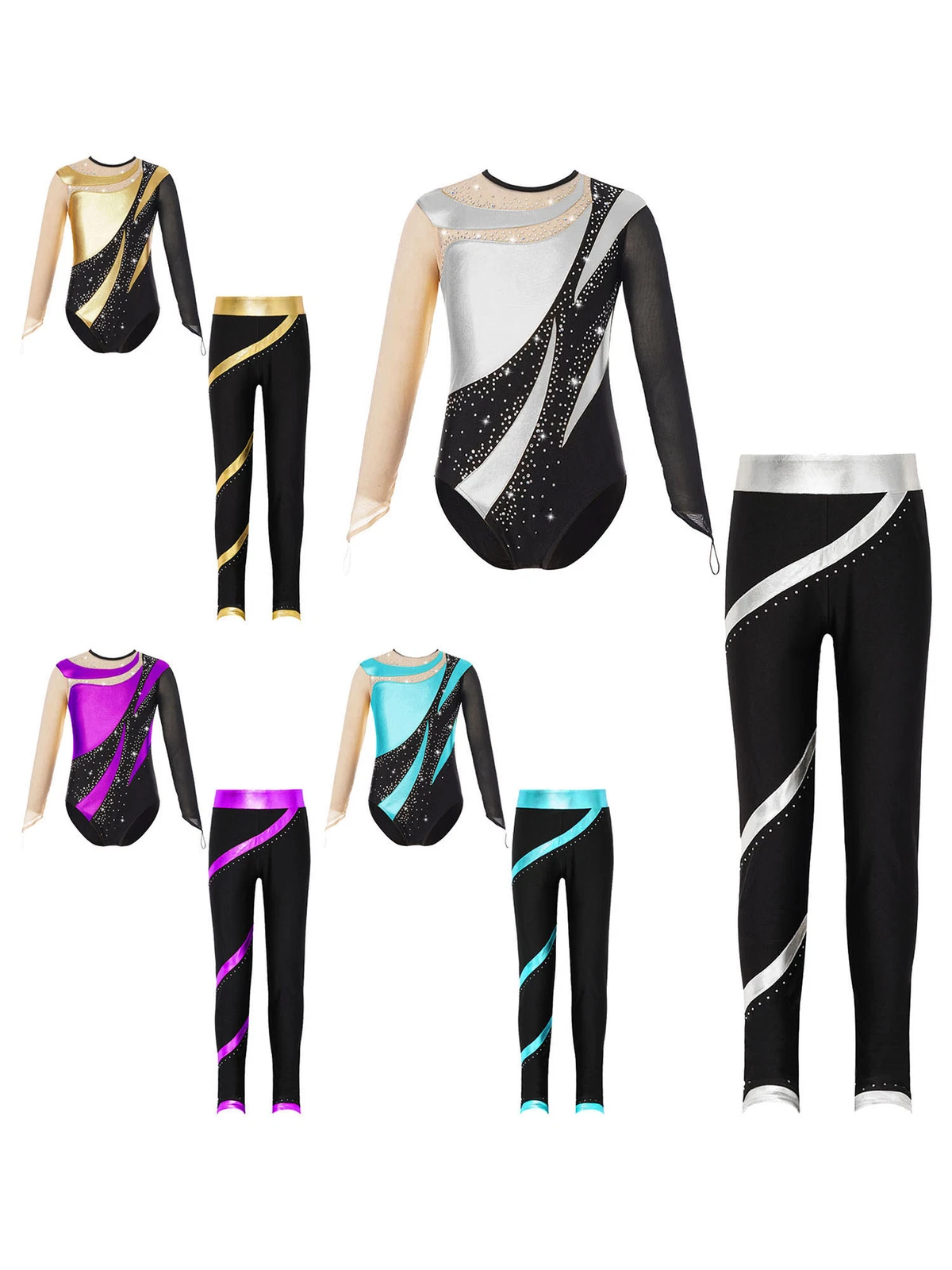 Kids Girls Set Performance Outfits Gymnastic Dancewear Color Block Leotard Jazz
Opens in a new windo