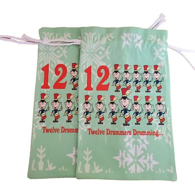 Cloth Wine Gift Bags (2) 12 Days of Christmas Twelve Drummers