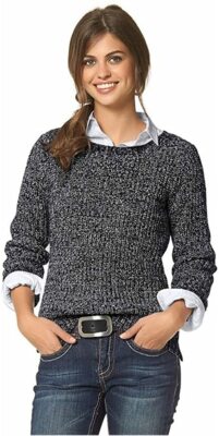 FLASHLIGHTS Damen Rundhals Strick Pullover Grobstrick Schwarz 44/46 W3589