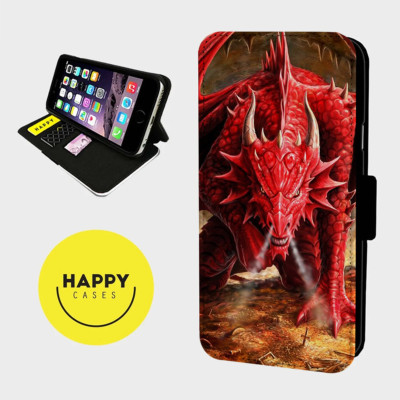 ROTER MYTHISCHER DRACHE - Kunstleder Klapp Handy Hülle Cover - iPhone/Samsung WELSH