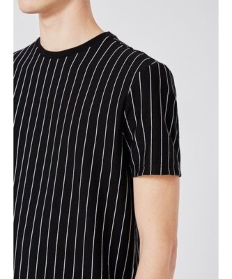 Schwarz Nadelstreifen Rundhalsausschnitt T-Shirt Herren Tee Primark - Medium 