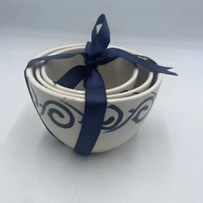 Nesting Bowls Set of 3 Hand Painted - Dark Blue Swirl Design