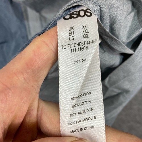 Asos Shirt Mens 2XL Grey Long Sleeve Collared Slim Cotton Button Up 9809 - Picture 8 of 12