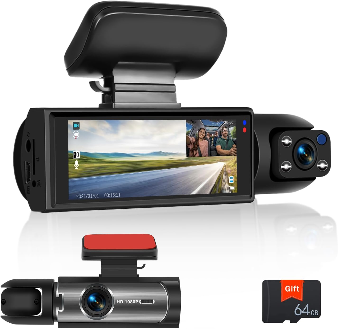 Dual Dash Cam with 3.16 Inch IPS Screen HD 1080P Front and Interior DVR