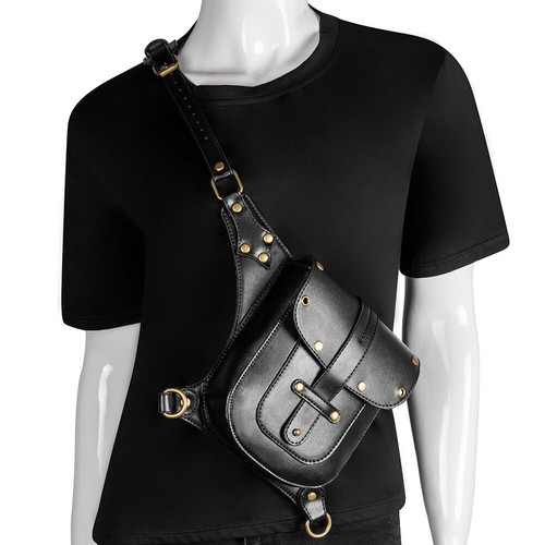 Punk Damen Gürteltasche Bauchtasche Hüfttasche Tasche Waist Belt Bag PU Radsport - Bild 13 von 16