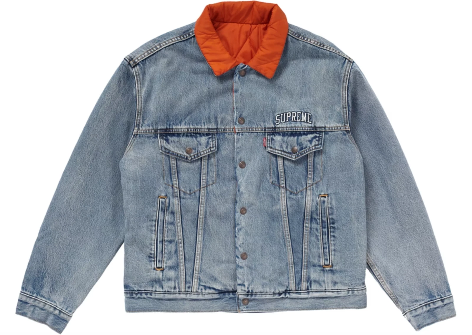 NEUF veste de camionneur réversible matelassée Supreme Levi's denim bleu moyen FW18