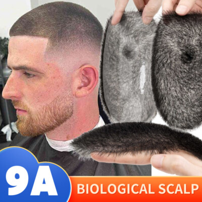 PU Skin Toupet Haaransatz 100% Remy Echthaar Herren Toupee Haarteile Buzz Cut