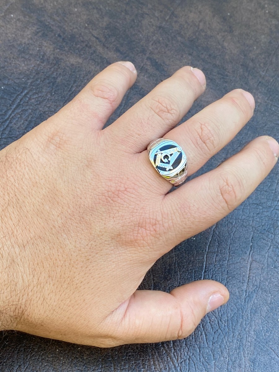 Konov Men's Freemason Ring - Stainless Steel Masonic Ring In Black Silver, Size 11 With Gift Bag - View #4