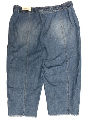 Maurices Wide Leg Crop M Jeans 18W Blue High Rise Elastic Fray Hems 22" Inseam - Picture 5 of 5