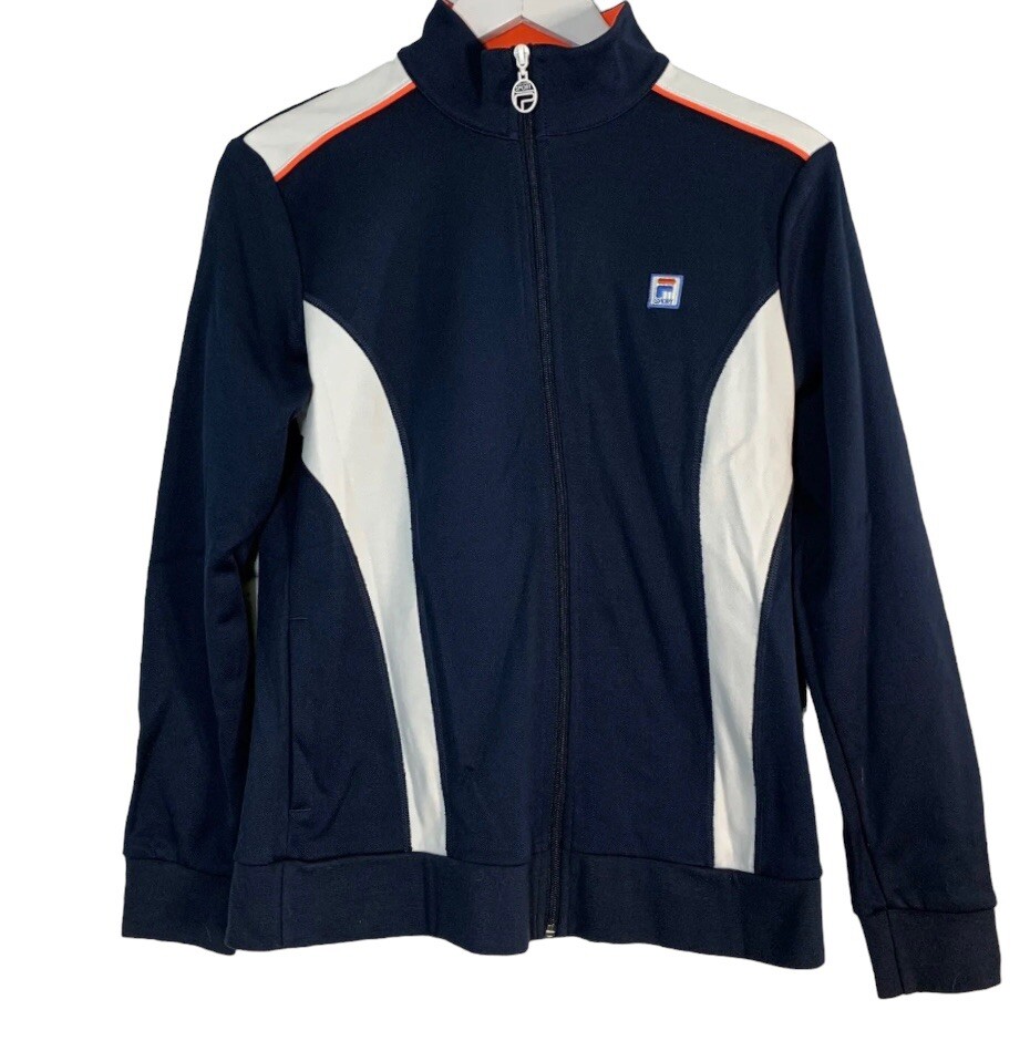 FILA Giacca donna full zip Activewear Taglia Med Navy Bianco Arancione Neon