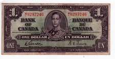 Bank of Canada 1937 $1 Dollar Gordon-Towers M/L Prefix Fine King George VI