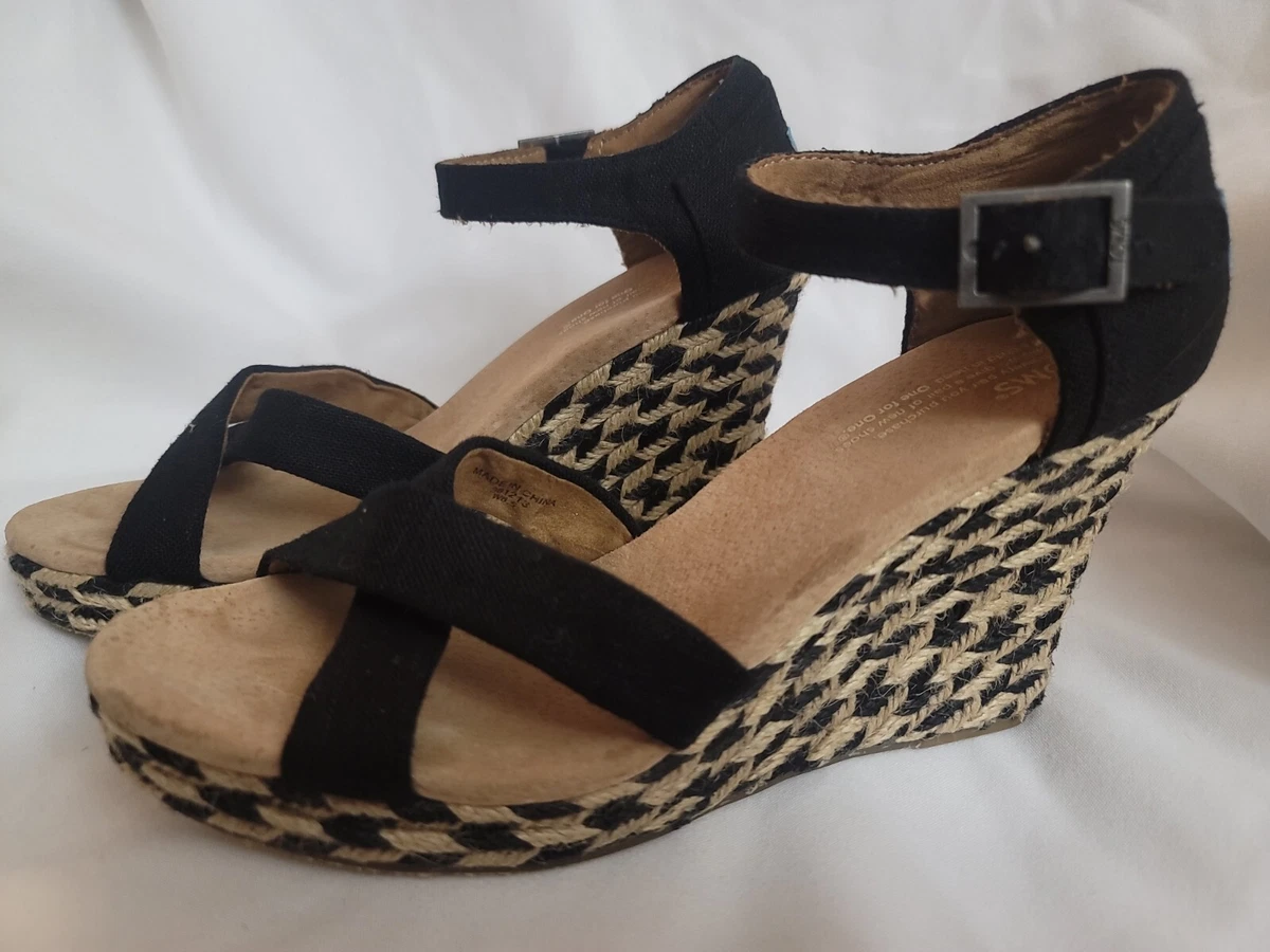 Toms black shop wedge sandals