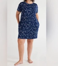 Joyspun Sleep Shirt Short Sleeves Polyester Blend Nautical Navy Women's 2X/3X