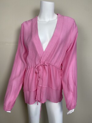 ICHI Betty Long Sleeve Belted Blouse Cover Up In Aurora Pink Size 40 M