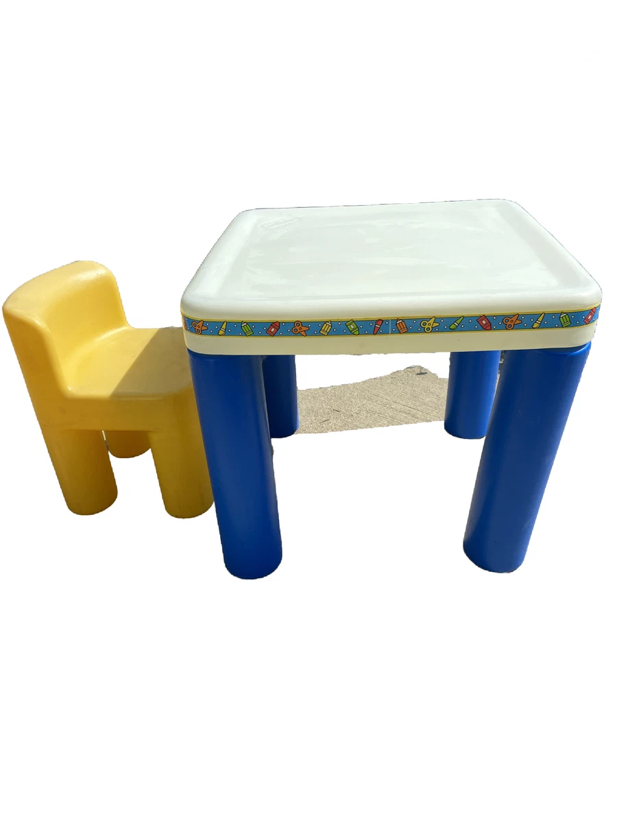 Vintage Little Tikes Chunky Activity Play Table Blue White Child Size W chair