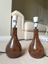 Pair of Next Mosaic Glass Table Lamps – Amber / Copper – 33cm Tall