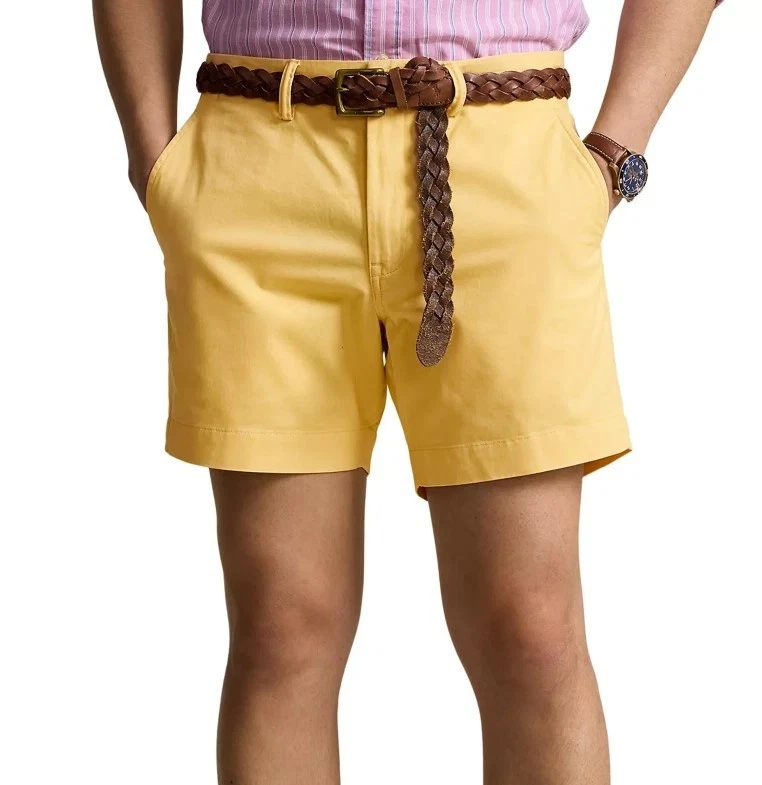 Polo Ralph Lauren Mens 38 Stretch Classic Fit 7" Shorts Yellow w/ Blue Pony NWT