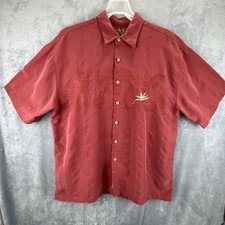 Bamboo Cay Shirt Adult Large Burgundy Embroider Bird of Paradise Button Camp SS
