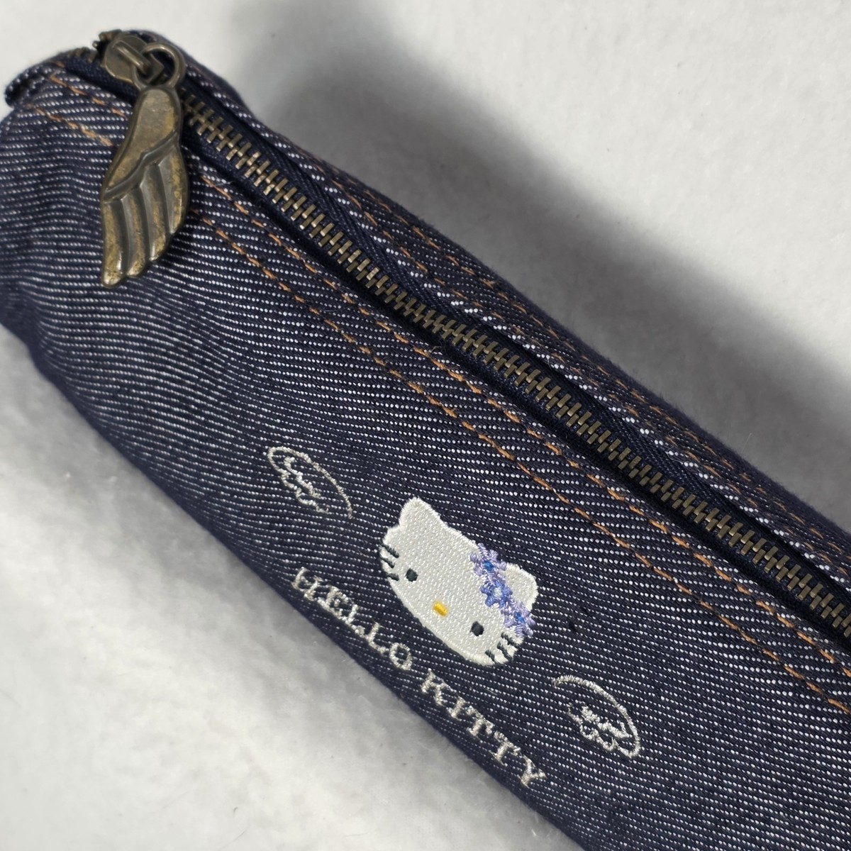 Vintage 2003 Sanrio Smiles Hello Kitty Angel Denim Pencil Case Y2K
