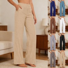 High Waist Wide Leg Linen Pants Loose Fit Casual Fashion Long Trousers