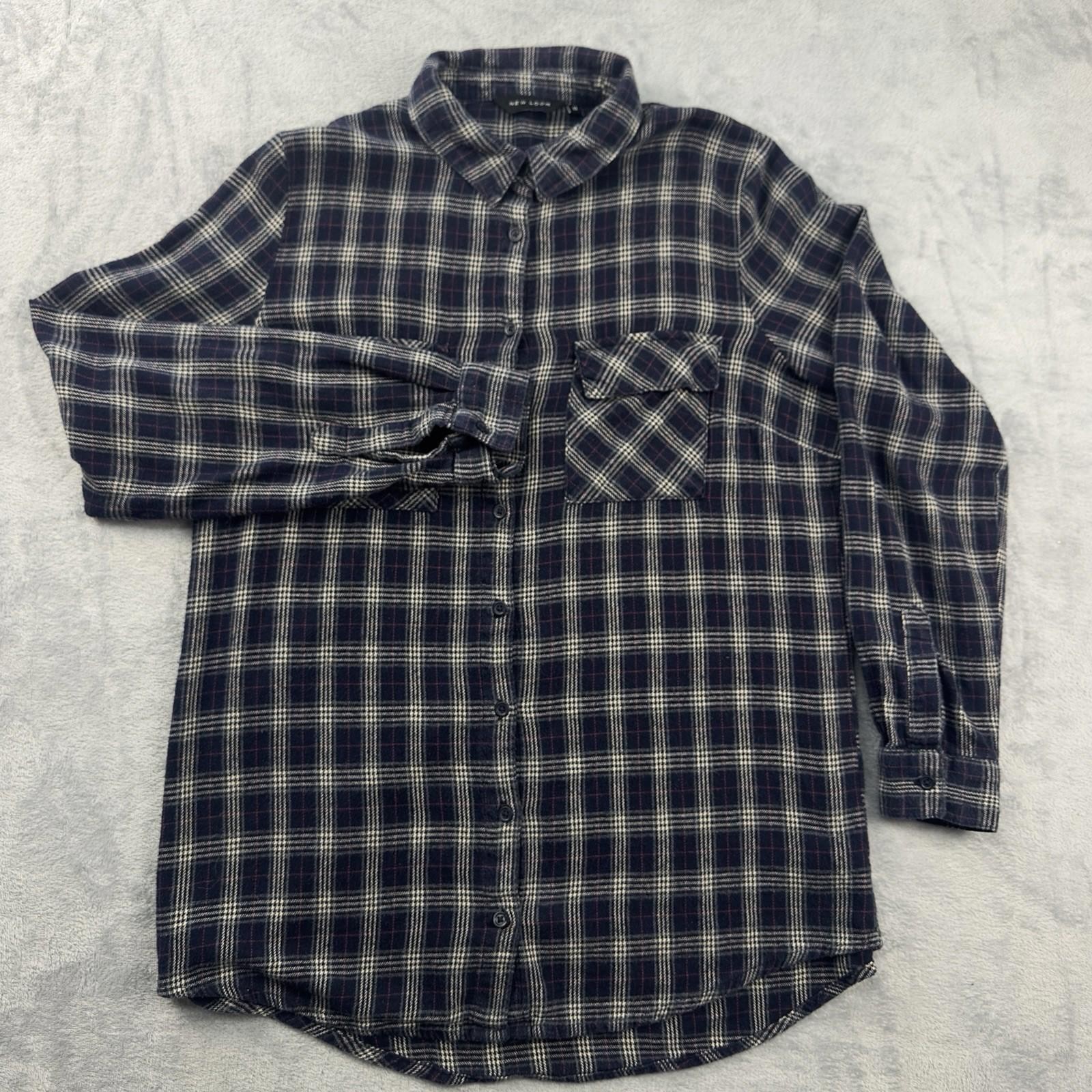 New Look Women's Blue White Checked Cowboy Style Cotton Shirt Blouse Size 12 image 2