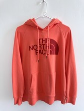The North Face Half Dome Women s Logo Pullover Hoodie Orange Fleece Size L Neon