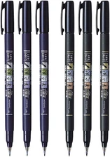 Tombow Fudenosuke Brush Pen, 6-Pack, Hard Tip (GCD-111) x3, Soft (GCD-112) x3 -