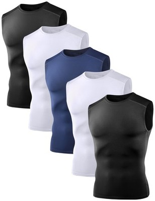 5 Pack Men s Sleeveless Compression Shirts, Dry Fit Running Sports Workout At...