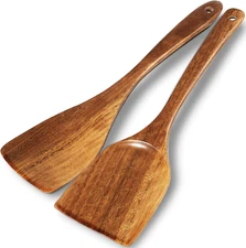 Wooden Spatulas, 2 Pcs Natural Acacia Wooden Cooking Utensils Set for Non-Stick