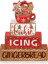 4 Pcs Christmas Gingerbread Man Table Sign Christmas Cup Wooden Decorative Signa