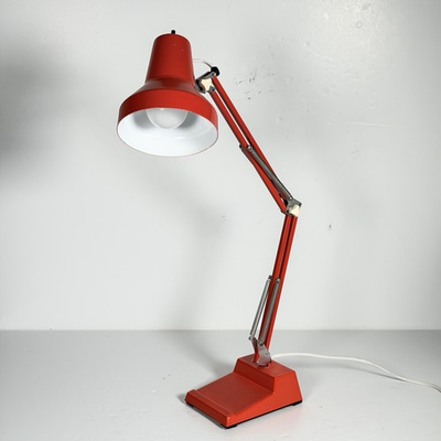 #ad Vtg LEDU Sweden Orange Articulating Desk Lamp Adjustable MCM Task Light Working $124.87