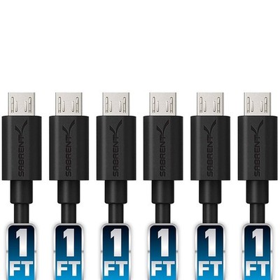SABRENT Micro USB Kabel Schnellladekabel (6 Stück x 30cm) Ladekabel High Speed