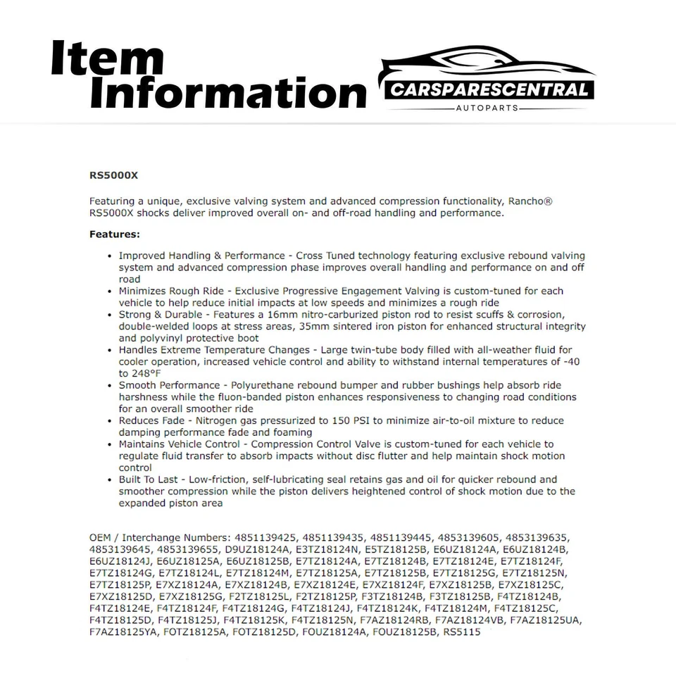 Front Inner Shock Absorbers Rancho 2PCS For 1978-1979 Ford F-150 4.9L 4WD RWD - Image 3 of 4