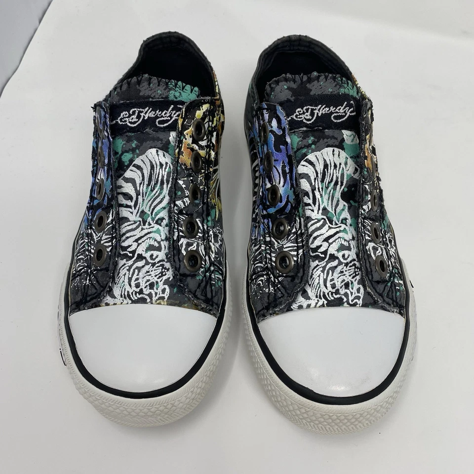 Ed Hardy Low Top Sneakers Tiger Y2K slip on laceless Kids Size 13 - Image 4 of 4