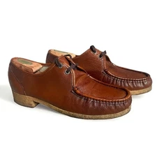 Vintage 80s Florsheim Leather Crepe Sole Moc Toe Shoe Men 10 Brown Made in USA