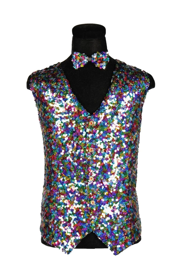 THETRU B.V. Weste Pailletten de Luxe bunt Kostüm Herren Karneval Fasching Fastnacht