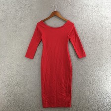 Zara Trafaluc Midi Dress Womens M Red Bodycon 3/4 Sleeve Scoop Neck Stretch