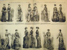 Original Old Antique Print Womens Fashion Dresses 1880 Woollen Cloak Toilette