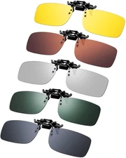 5 Pairs Polarized Clip On Sunglasses Rimless Flip Up Anti Glare Driving Glass...