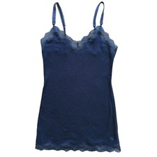 VTG Abercrombie Fitch Y2K Babydoll Lace Trim Cami Tank Top XS Blue Couette