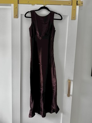 VNTG Rampage Satin Wine Maxi Dress With Cut Out Bow Back Size 4