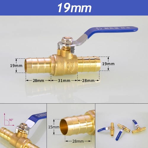 8/10/12/16/19mm Hose Barb Inline Brass Water/Air Fuel Line Shut-off Ball Valve - Picture 11 of 12